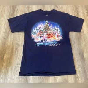 Disney World MICKEY MOUSE And Friends HAPPY HOLIDAYS Blue Navy T-SHIRT Medium